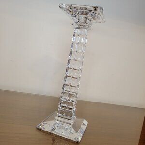 Crystal Clear Glass Candle Holder Tall Taper Candlestick Geometric Block Design